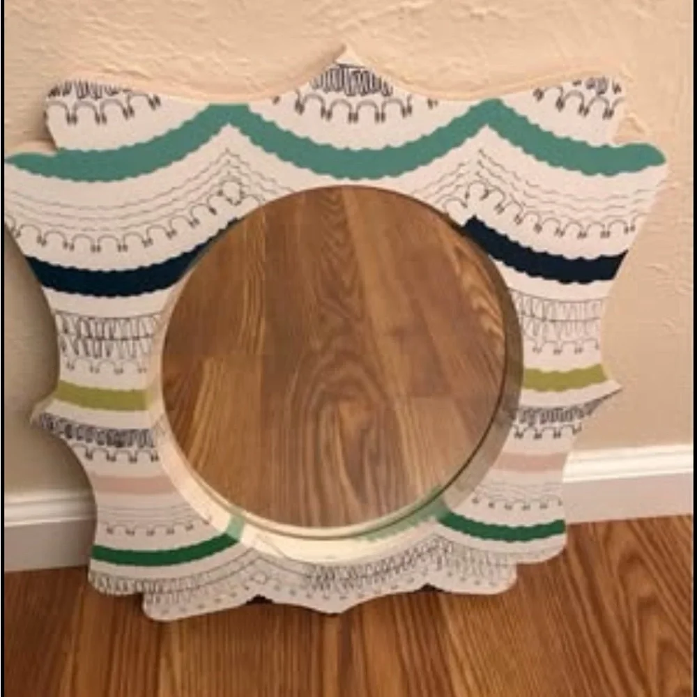 White and Green Scalloped Edge Wall Mirror
